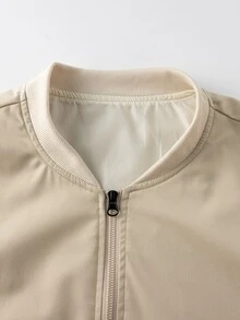 Core Aspect Men's Solid Color Long Sleeve Zipper Casual Baseball Jacket - Beige - View 3