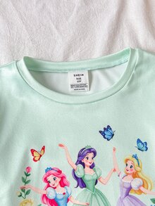 SHEIN 少女優雅公主圖案長袖長褲針織睡衣套裝，修身款，適合秋冬/四季穿著 - 彩色 - 查看 4