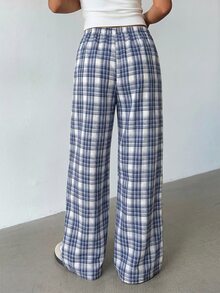Aloruh 女士格子低腰返校百搭双色蓝色长裤 - 彩色 - 查看 2