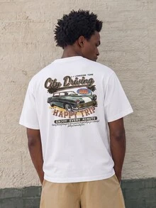 Lonveris Men's American Vintage Car Graphic Print Crew Neck Short Sleeve T-Shirt - White - View 4