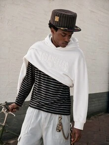 Lonveris Men's Letter Pattern Hooded Casual Daily Long Sleeve Sweatshirt - White - View 6