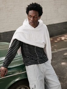 Lonveris Men's Letter Pattern Hooded Casual Daily Long Sleeve Sweatshirt - White - View 3