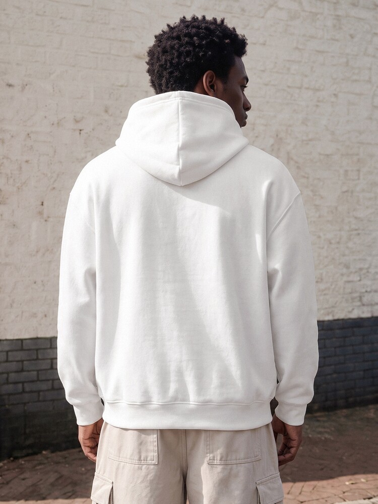 Lonveris Men's Letter Pattern Hooded Casual Daily Long Sleeve Sweatshirt - White - View 2