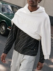 Lonveris Men's Letter Pattern Hooded Casual Daily Long Sleeve Sweatshirt - White - View 4