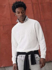 Lonveris White 70% Cotton Crew Neck Pullover Sweatshirt, 3D Brooklyn Graphic Design - White - View 2