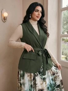 Modelyn Setelan 2 Potong Atasan Lipit Warna Polos dan Rok Tie-Dye untuk Wanita Ukuran Plus - MultiWarna - View 4