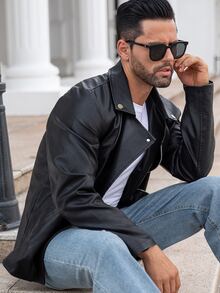 Manfinity CasualCool Men's Solid Color Fashion Versatile Windproof Jacket - Black - View 3