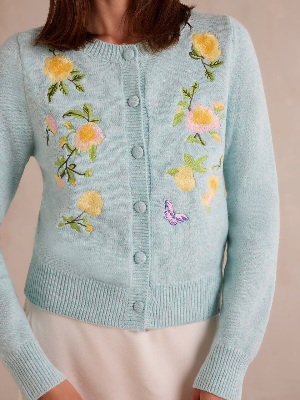 Enchnt Premium Pre-Fall Romantic Women's Elegant Mint Green Vintage Floral Embroidered Wool Sweater Cardigan,Casual Tops,Festival Outfits,Work Outfits