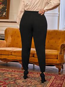 SHEIN Essnce Plus Fold Pleated Slant Pocket Pants - Black - View 3