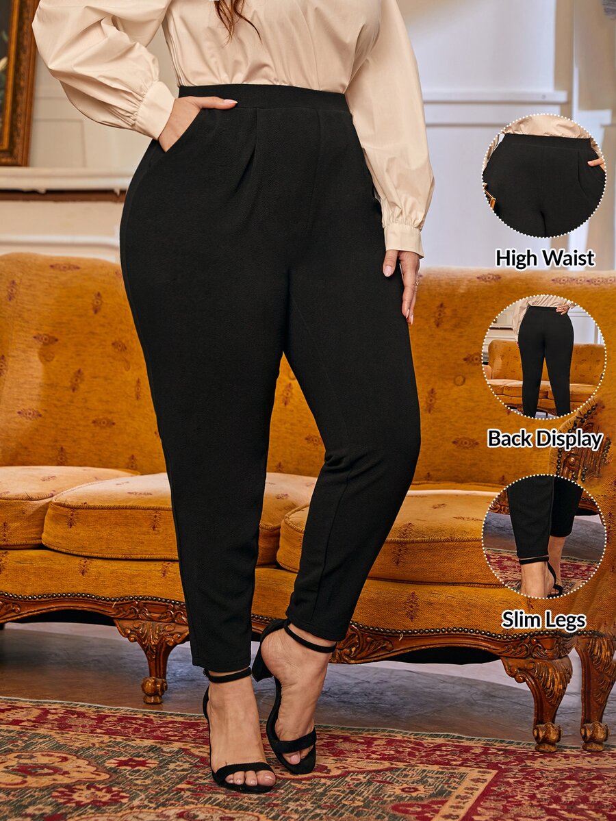 SHEIN Essnce Plus Fold Pleated Slant Pocket Pants