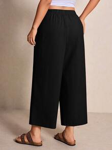 Elaquor Plus Size Casual Loose Solid Color Pants - Black - View 3