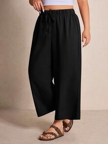 Elaquor Plus Size Casual Loose Solid Color Pants - Black - View 6