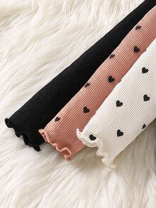 SHEIN Young Girls 3pcs/Set Young Girls Casual All-Match Versatile Solid Color Ribbed Trim Mock Neck Tee Knit Solid Color Stand Collar Fitted T-Shirt Set Autumn/Winter - Multicolor - View 5