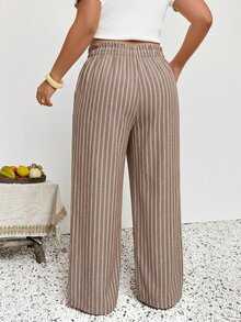 SHEIN Frenchy Plus Size Women Casual Business Boho Loose Pants Fashionable For Vacation Striped Beach Vacation Trouser Autumn Holiday Vacaion Pants - Multicolor - View 3
