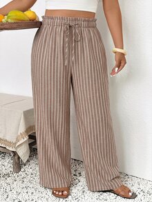 SHEIN Frenchy Plus Size Women Casual Business Boho Loose Pants Fashionable For Vacation Striped Beach Vacation Trouser Autumn Holiday Vacaion Pants - Multicolor - View 7