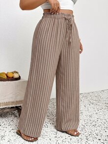 SHEIN Frenchy Plus Size Women Casual Business Boho Loose Pants Fashionable For Vacation Striped Beach Vacation Trouser Autumn Holiday Vacaion Pants - Multicolor - View 5