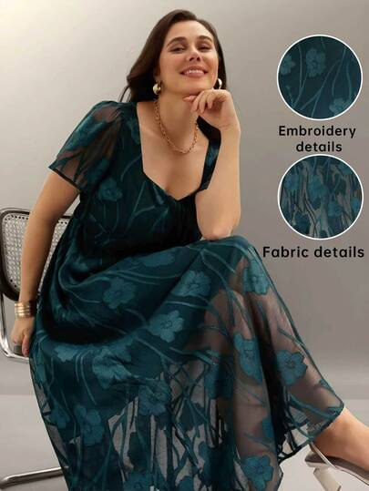 Flouryn Elegant And Graceful Jacquard Fabric Plus Size Women Dress Vacation