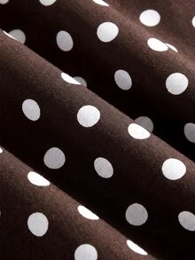 SHEIN MOD Women's Polka Dot Pattern Pleated Square Neck Sleeveless Denim Dress - Brown - View 4
