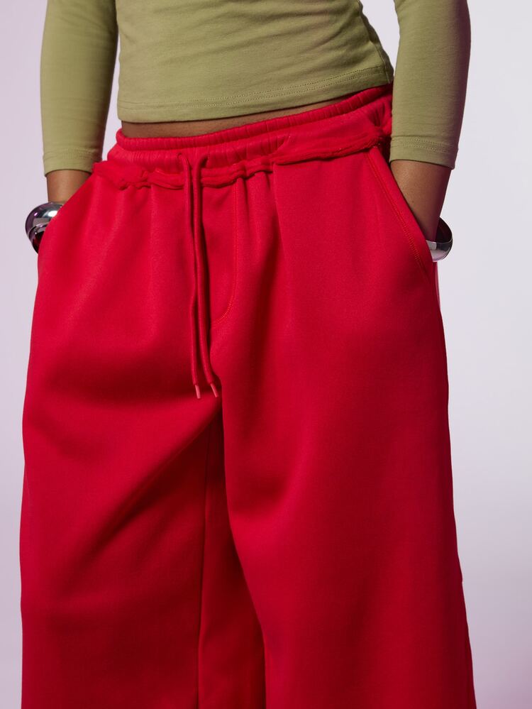 COUREZ Women Low Rise Baggy Cropped Y2K Spring Casual Going Out Sweatpants - Red - View 6