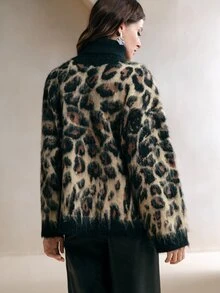 Anewsta Retro Leopard Print Turtleneck Sweater, European And American Style - Brown - View 6