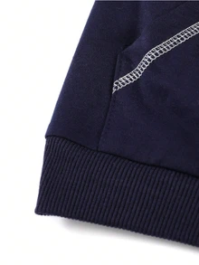 SHEIN 青少年男孩简约休闲灰色连帽衫毛衣百搭外套和打底衫街头服饰，秋季 - 藏蓝色 - 查看 6