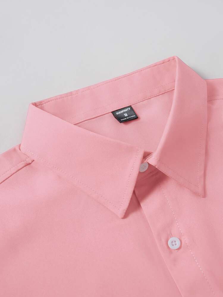 Manfinity Mode Men's Casual Fashion Long Sleeve Shirt, Formal, Ceremony - Baby Pink - View 3