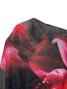 Silquee 女款花卉印花單肩抓皺修身百搭休閒上衣 秋季女裝休閒襯衫 女款印花上衣 - 酒紅色 - 查看 10