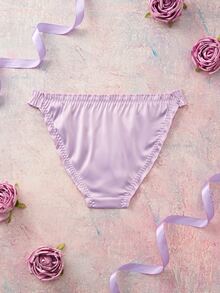 Elorette Purple Embroidered Floral Lace Patchwork Romantic Pastoral Comfortable Daily Ruffle Trim Women's Triangle Panties - Purple - View 2