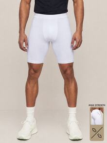 OTTIMOZO Boyfriend Style Men Letter Graphic Sports Tights Legging Shorts Spandex Short Breathable, Gym White - White - View 1