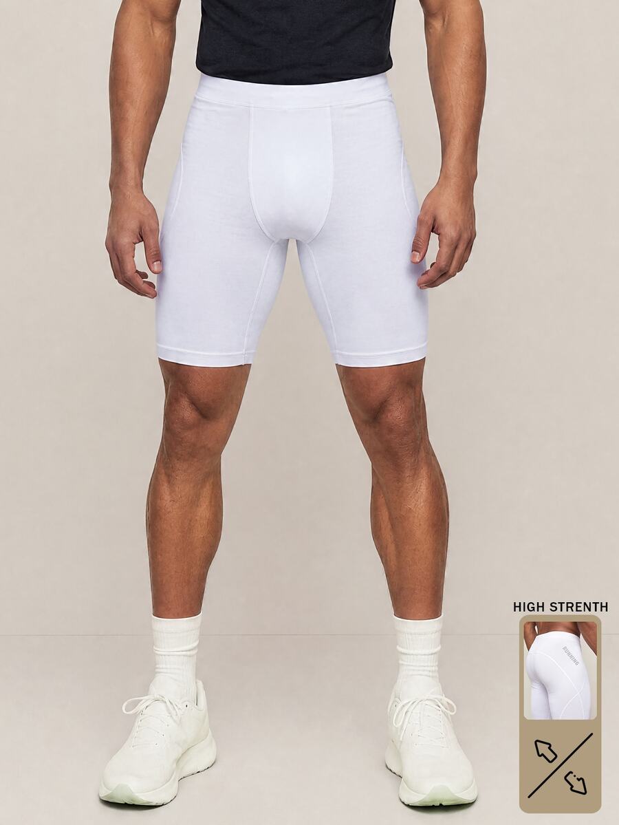 OTTIMOZO Boyfriend Style Men Letter Graphic Sports Tights Legging Shorts Spandex Short Breathable, Gym White - White - View 1