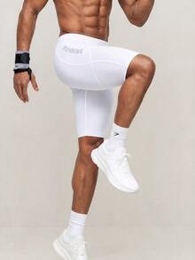 OTTIMOZO Boyfriend Style Men Letter Graphic Sports Tights Legging Shorts Spandex Short Breathable, Gym White - White - View 3