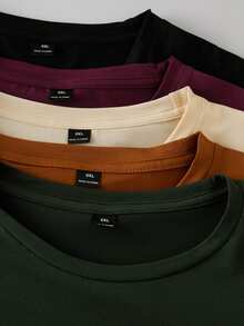 Calvaya Plus Size Round Neck Short Sleeve Solid Color T-Shirt - Multicolor - View 3