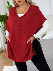 EMERY ROSE Chaleco con capucha minimalista de manga de murciélago con cremallera delantera para ropa de Año Nuevo de talla grande - Rojo - Ver 7