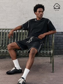 Lonveris 男士夏季休閒短袖T恤與短褲套裝 - 黑色 - 查看 1