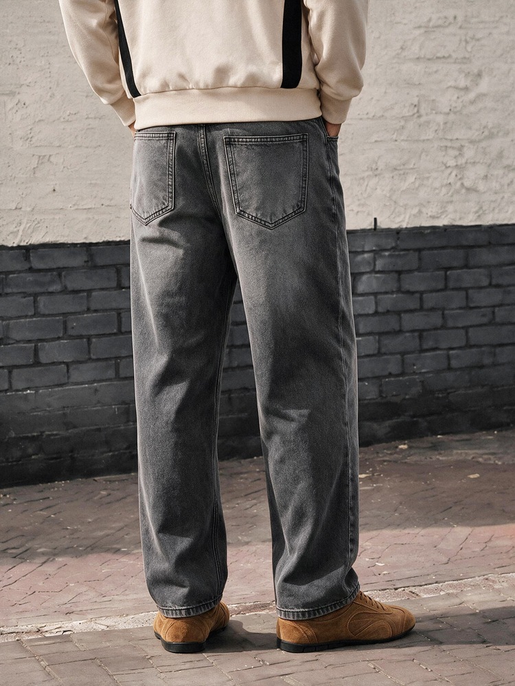 Lonveris Celana Jeans Denim Pria Model Lurus, Longgar, Kasual, Serbaguna dengan Kantong - Dark Grey - View 2