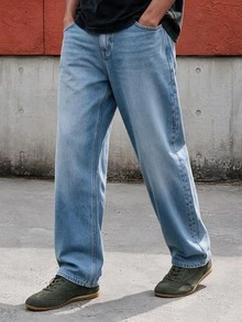 Lonveris Men's High Cotton Content Casual Streetwear Versatile Everyday Back-To-School Denim Jeans With Button And Pockets Holiday Travel Vacation Aqua Blue - Light Wash - View 5