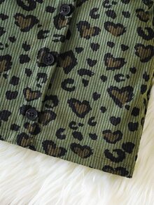 SHEIN Elladie kids 女童愛心豹紋燈芯絨裙，女童秋冬鈕扣前開 A 字版型羅紋裙時尚穿搭 - 彩色 - 查看 7