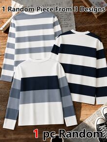 Tween Boys Digital Striped Long Sleeve T-Shirt, Suitable For Autumn/Winter, Autumn/Winter Style, Comfortable And Casual, Suitable For Outings, Fashionable Casual Wear, Pattern Design, Style, Suitable For Outings, Outdoor Sports Pattern Design, Back To School Season, Autumn, Back To School Party - Multicolor - View 2