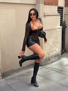 SHEIN SXY Sexy Black Sheer Mesh Long Sleeve Bodysuit - Black - View 3