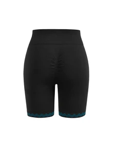 SHEIN Cheerettes 女款大尺碼黑色無縫高腰休閒百搭日常旅行運動短褲,高腰柔軟彈性針織收腹提臀深蹲運動短褲 - 黑色 - 查看 5