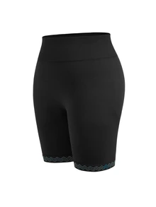 SHEIN Cheerettes 女款大尺碼黑色無縫高腰休閒百搭日常旅行運動短褲,高腰柔軟彈性針織收腹提臀深蹲運動短褲 - 黑色 - 查看 8