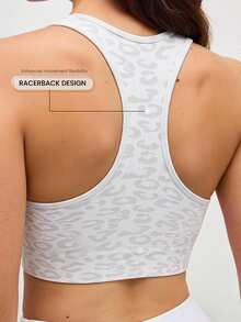 SHEIN Cheerettes 女款時尚豹紋運動內衣 瑜伽健身白色運動內衣 無縫柔軟彈性針織 可拆式胸墊 賽車背式 適合瑜伽健身房穿著 - 白色 - 查看 3