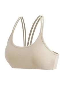 SHEIN Cheerettes 女款米色休閒保守日常運動內衣 2件組 柔軟彈性面料 可拆式胸墊 多條背帶式 適合瑜珈健身房 秋季 - 杏色 - 查看 6