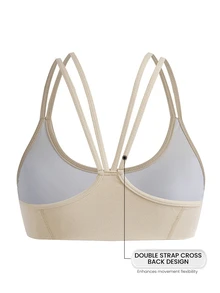 SHEIN Cheerettes 女款米色休閒保守日常運動內衣 2件組 柔軟彈性面料 可拆式胸墊 多條背帶式 適合瑜珈健身房 秋季 - 杏色 - 查看 8