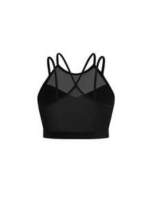 SHEIN Cheerettes 女款網格拼接運動內衣 黑色細肩帶 可拆式胸墊 支撐提拉 透氣 適合健身房瑜伽運動 秋季 運動風 性感端莊 運動休閒 - 黑色 - 查看 7