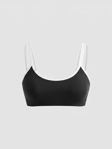 SHEIN Cheerettes 女款拼色細肩帶運動內衣 無鋼圈健身運動內衣 運動風保守款 全季適用 黑白配色 秋季 - 黑與白 - 查看 4