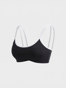 SHEIN Cheerettes 女款拼色細肩帶運動內衣 無鋼圈健身運動內衣 運動風保守款 全季適用 黑白配色 秋季 - 黑與白 - 查看 7