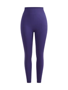 SHEIN Cheerettes Women's Solid Color Sports Bra And Leggings Set Purple Sports Set Seamless Mesh Bra With Removable Pads Tummy Control Scrunch Leggings For Gym Yoga - Purple - View 14