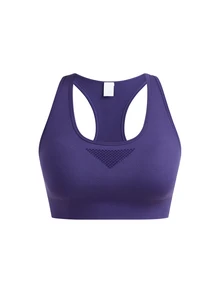 SHEIN Cheerettes Women's Solid Color Sports Bra And Leggings Set Purple Sports Set Seamless Mesh Bra With Removable Pads Tummy Control Scrunch Leggings For Gym Yoga - Purple - View 15