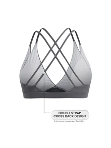 SHEIN Cheerettes حمالة صدر رياضية نسائية مقاس كبير بلون موحد بتصميم متقاطع من الخلف - رمادي غامق - مشاهدة 5